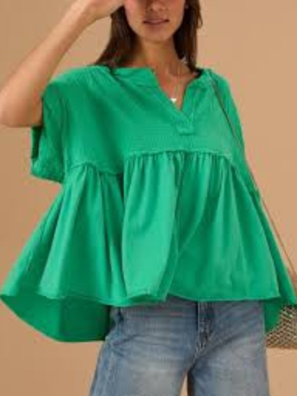 Altar’d State Briella Green Cotton Babydoll Top Size XL